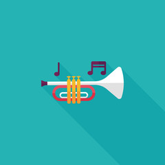 trumpet or horn flat icon with long shadow,eps10