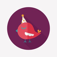 bird with birthday hat flat icon with long shadow,eps10