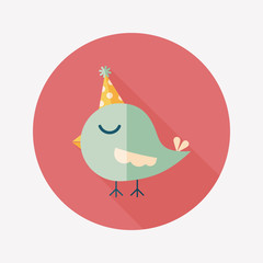 bird with birthday hat flat icon with long shadow,eps10