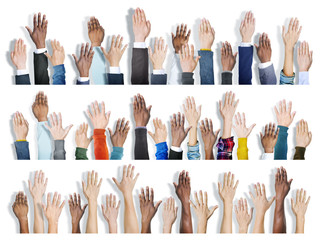 Multiethnic Group of Hands Raised