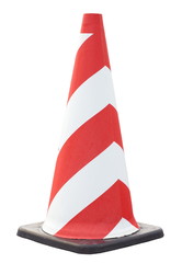 Fototapeta na wymiar Cone pin of the red-white color used in construction on road
