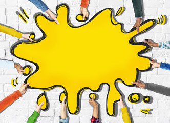 Diverse Hands Holding Splashing Symbol