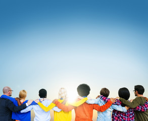 Connected Multiethnic People Rear View