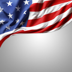 American flag on gray. Copy space