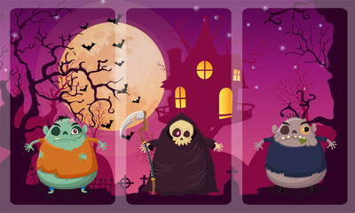 Happy halloween night vector on Zombie,Grim reaper,Zombie