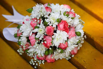 A beautiful bridal bouquet at a wedding party