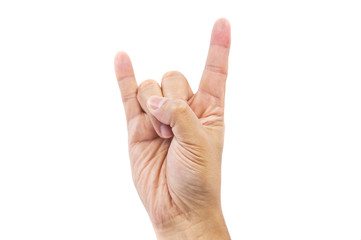 Hand of a man making rock n roll sign