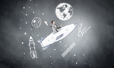 Naklejka premium Man on rocket