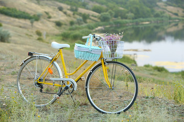 Fototapeta premium Bicycle in meadow during sunset