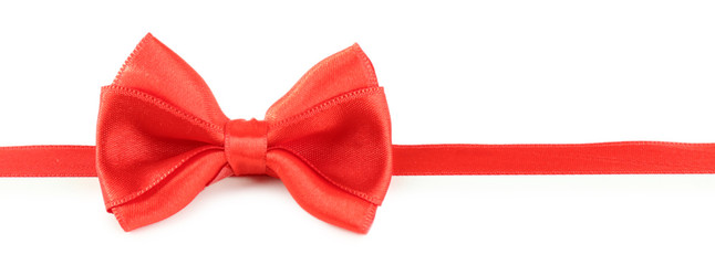 Red ribbon and red bow isolated on white