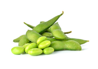 green soybeans on white background