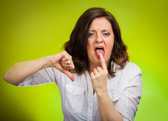 Woman showing Disgust thumbs down gesture
