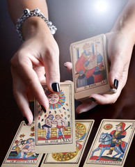 Hands Performing Tarot Card Reading - obrazy, fototapety, plakaty