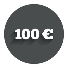 100 Euro sign icon. EUR currency symbol.