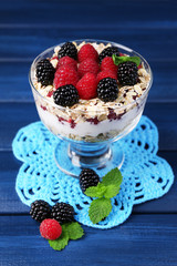 Healthy breakfast - yogurt with  fresh berries and muesli