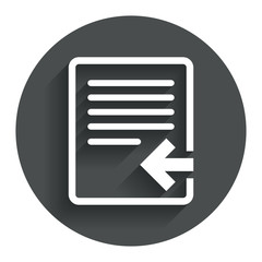Import file icon. File document symbol.