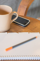 Classic wooden work station with smart phone