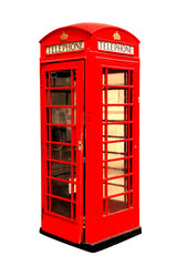 Classic British red phone booth in London UK, isolated on white