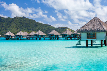 Overwater bungalows in french polynesia. Bora Bora