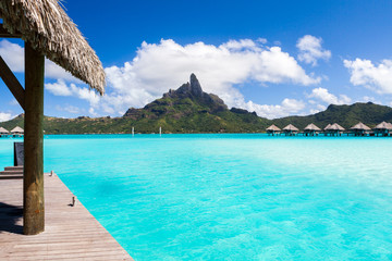 Overwater bungalows in french polynesia. Bora Bora