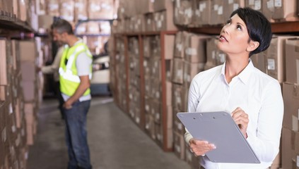 Pretty warehouse manager checking inventory