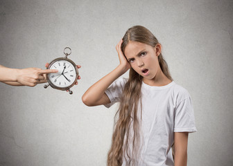 Time to go to bed. Annoyed cranky teenager girl