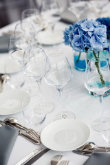 Wedding table setting in restaurant