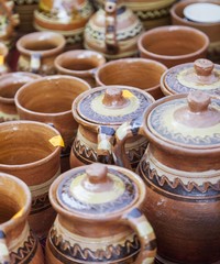 Traditional clay pots exposed to a rural fair