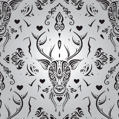 Deer head. Seamless pattern.