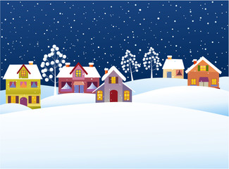 Fototapeta premium Winter background with cartoon houses