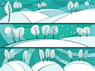 Winter banners with cartoon trees