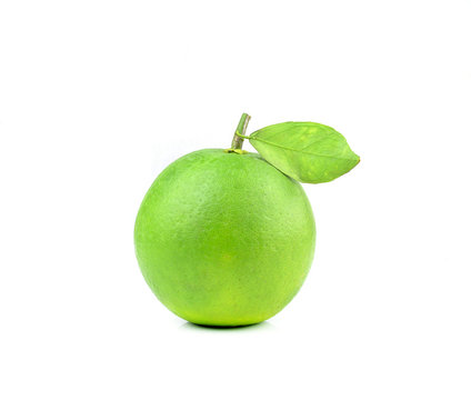 Green orange fruit isolated on white background