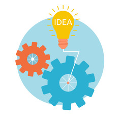 Light bulb with gears and cogs working together