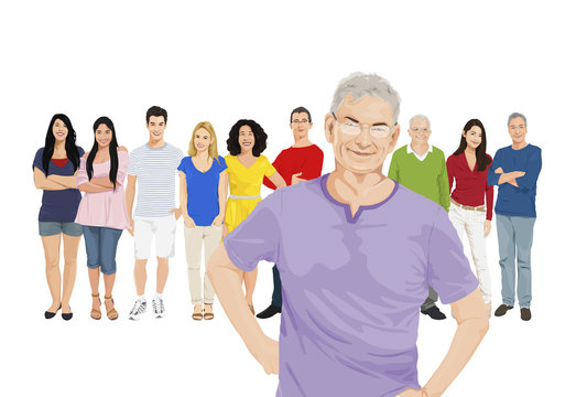 Illustration of Multiethnic People with Contrast