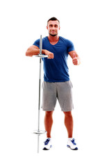 Handsome muscular sportsman isolated