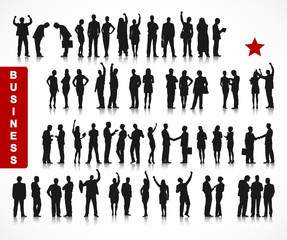 Silhouettes of People and Global Business Concepts