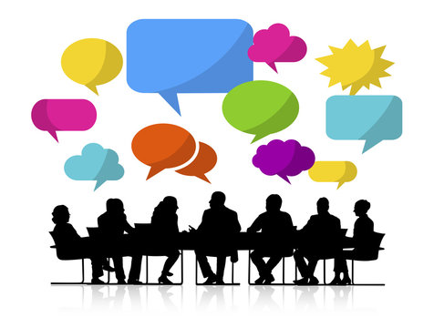 Group of Business People Meeting with Speech Bubbles