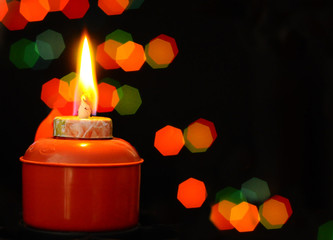 Oil Lamp - Pelita in its original ambient lighting at night and