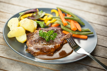Beef steak and potatoes