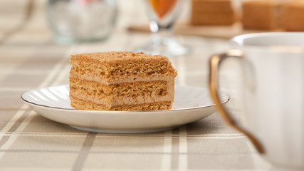 Slice of layered honey cake