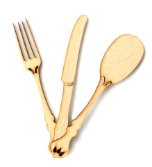 Decorative wooden utensils isolated on white