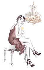 Crédence de cuisine en verre imprimé Art Studio Woman drinking champagne in a stylish decor