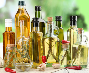 Different sorts of cooking oil, close-up