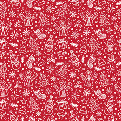 Fototapeta premium Christmas Red Seamless Pattern. Vector illustration. New year