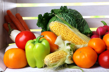 Vegetables in white wooden box