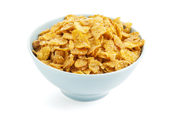 Bowl of sugarcoated corn flakes