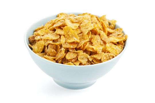 Bowl of sugarcoated corn flakes