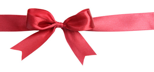 Shiny red ribbon with bow isolated on white