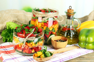 Vegetable salad in glass jar