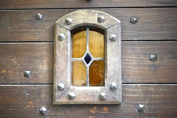 wooden door with window